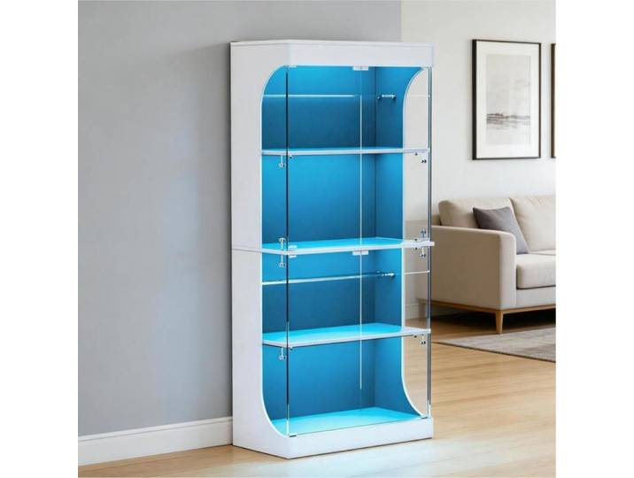 HOMVRA Vitrine moderne 80x35x165 cm meuble de salon avec LED capteur de mouvement et portes en verre blanc