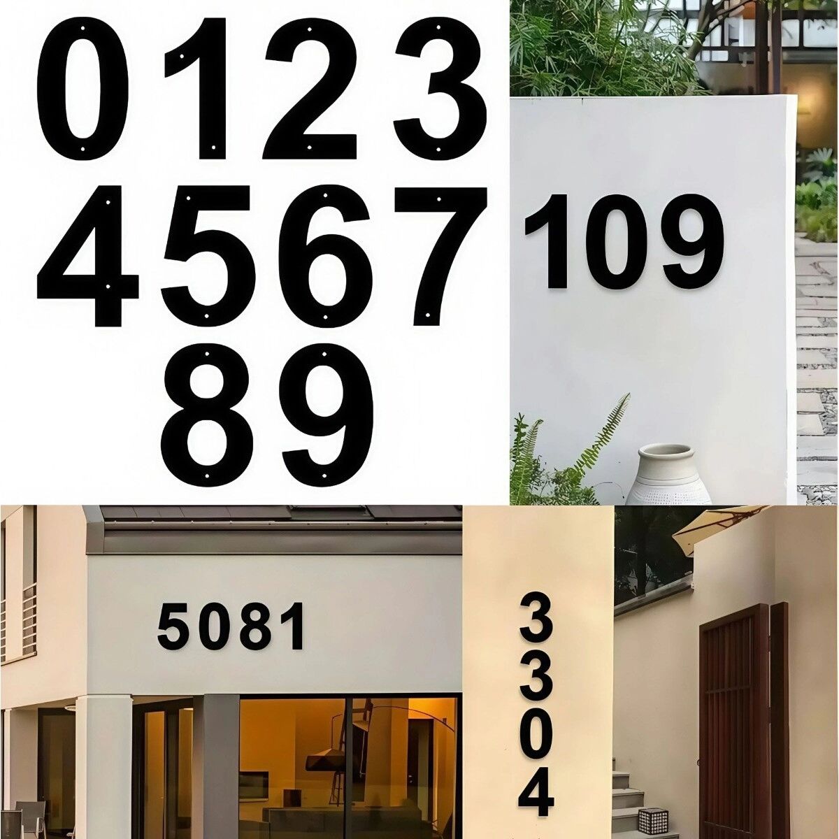 INF 3er-Pack schwarze Metall-Hausnummern – Metall-Adressschilder für Haustüren, Villen, Gärten und Hotels