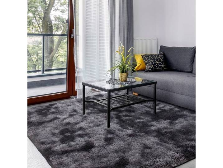 Tapis salon shaggy lavable antidérapant 200x300 cm gris foncé.
