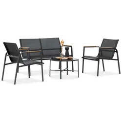 GARTENSET Thaiti, 2-Sitzer-Sofa + 2 Sessel + Couchtisch, Polywood-Armlehnen, Schwarz