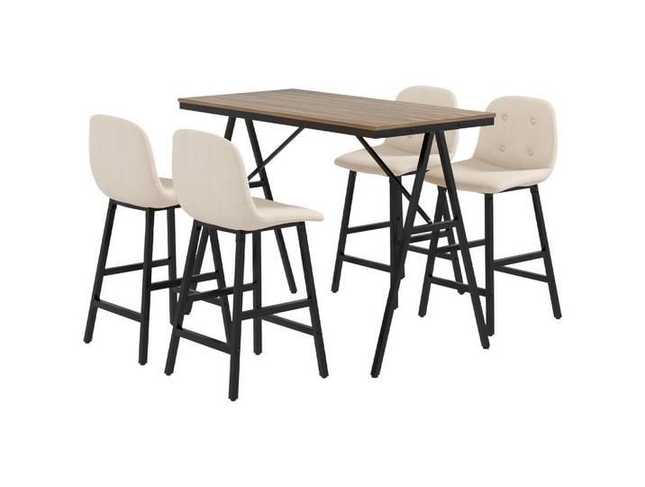 Homcom Bartisch mit Barhocker Set, 5-teilig Essgruppe, Küchentisch, Bartisch Set, Beige, 60x91x120 cm, Esszimmer, Barmöbel, Barschränke & Theken