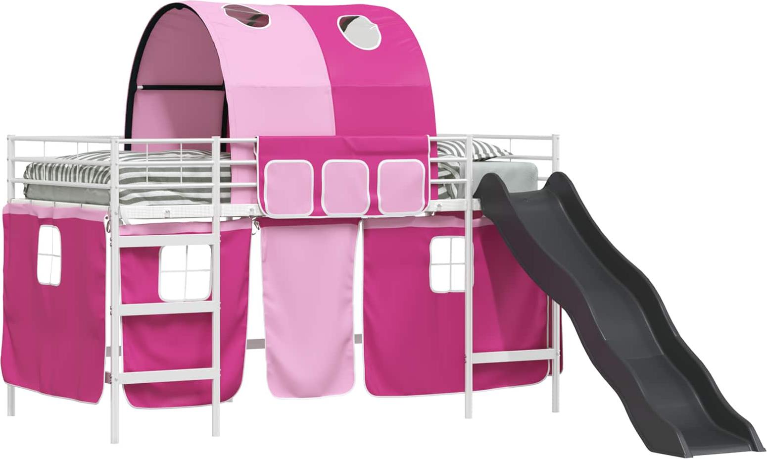 Etagenbett für Kinder mit Vorhängen Weiß und Rosa 80 x 200 cm