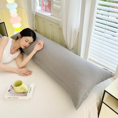Rare Purchases New Solid Color Washed Double Long Pillowcases, Couple Pillowcases For Cozy Sleep, Soft Cotton Pillowcases, Decorative light Grey 48x180cm