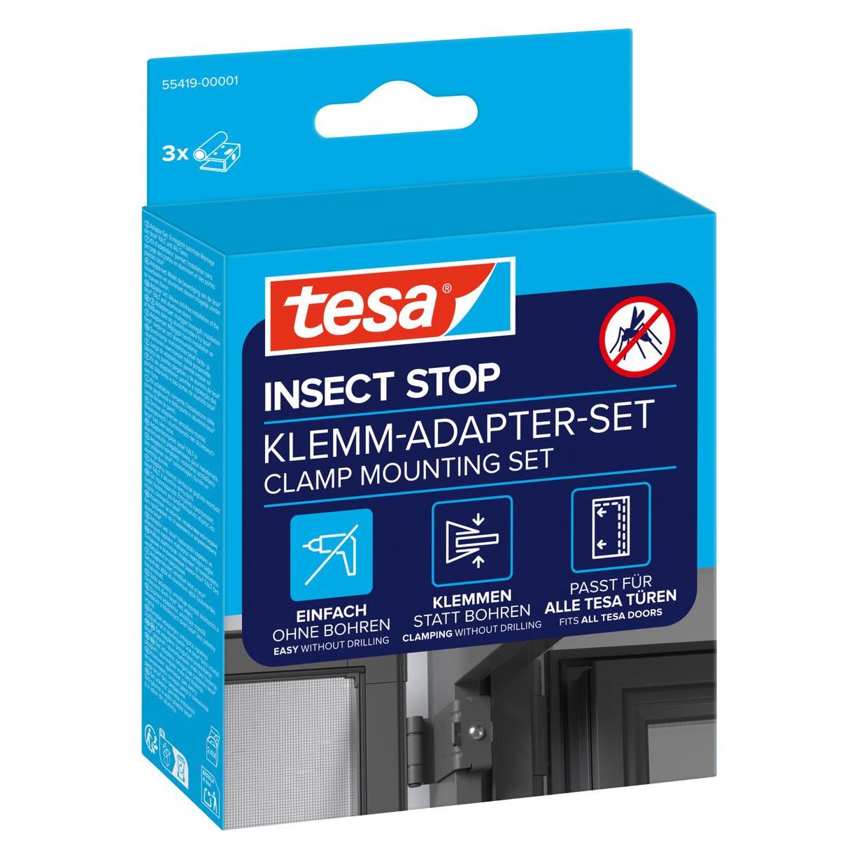 tesa FALT Insektenschutz Adapter für Türen, Tür-Klemme für die Montage ohne Bohren oder Schrauben (55419-00001-00)