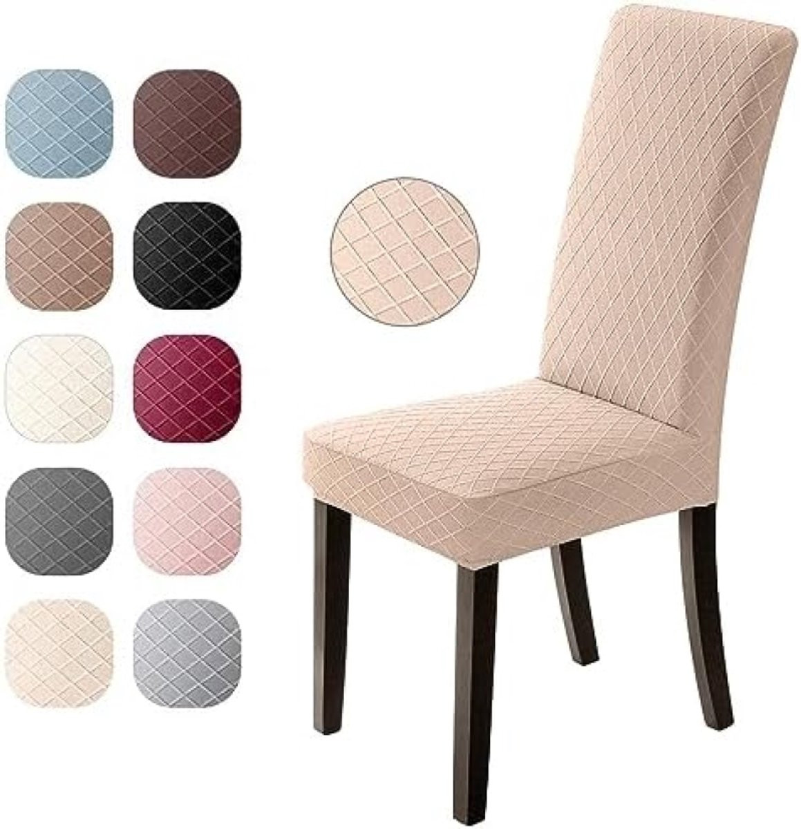 PromoHome Set van 4 Elastische Stoelhoezen met Jacquard Patroon - Wasbare Stoelbeschermers voor Eetkamerstoelen - Kameel