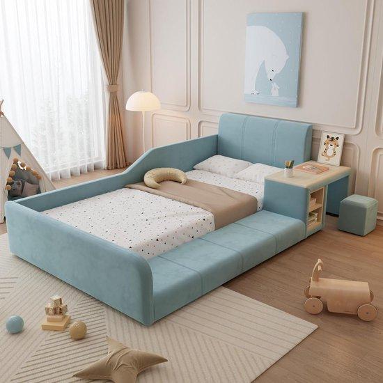 Kinderbett mit integriertem Schreibtisch - Einzelbett - Schlafen und Lernen - Integrierter Hocker und Ablagefläche - 90 x 200 cm
