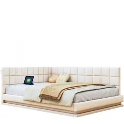 Polster-Schlafsofa 160x200 cm mit LED-Beleuchtung und USB-Anschluss – vielseitiges Design in elegantem Beige