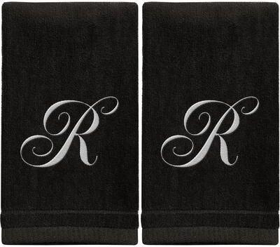 Creative Labs Monogrammed Black Towels Fingertip Embroidered with Initials
