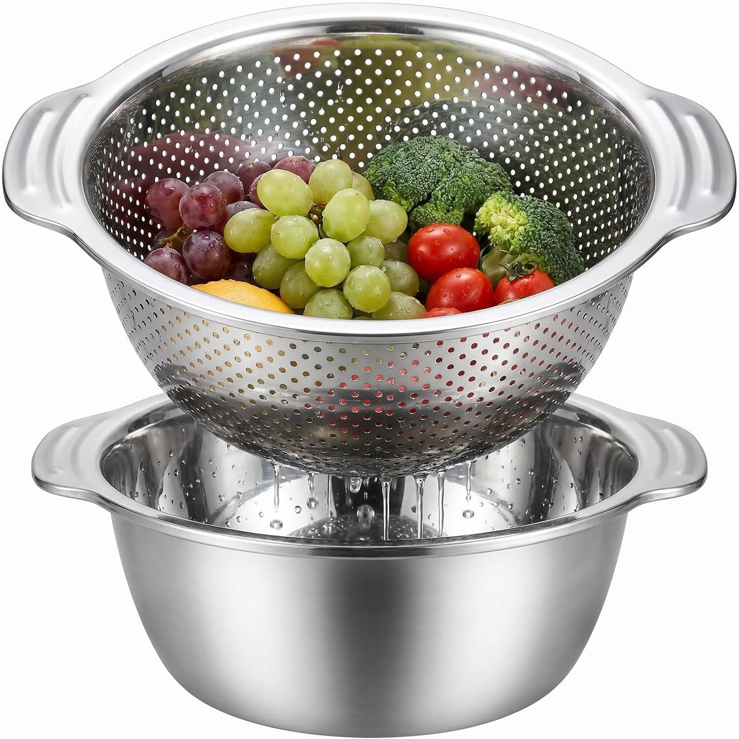 Dripio 2-delige roestvrijstalen set met mengkom en zeef, 28 cm