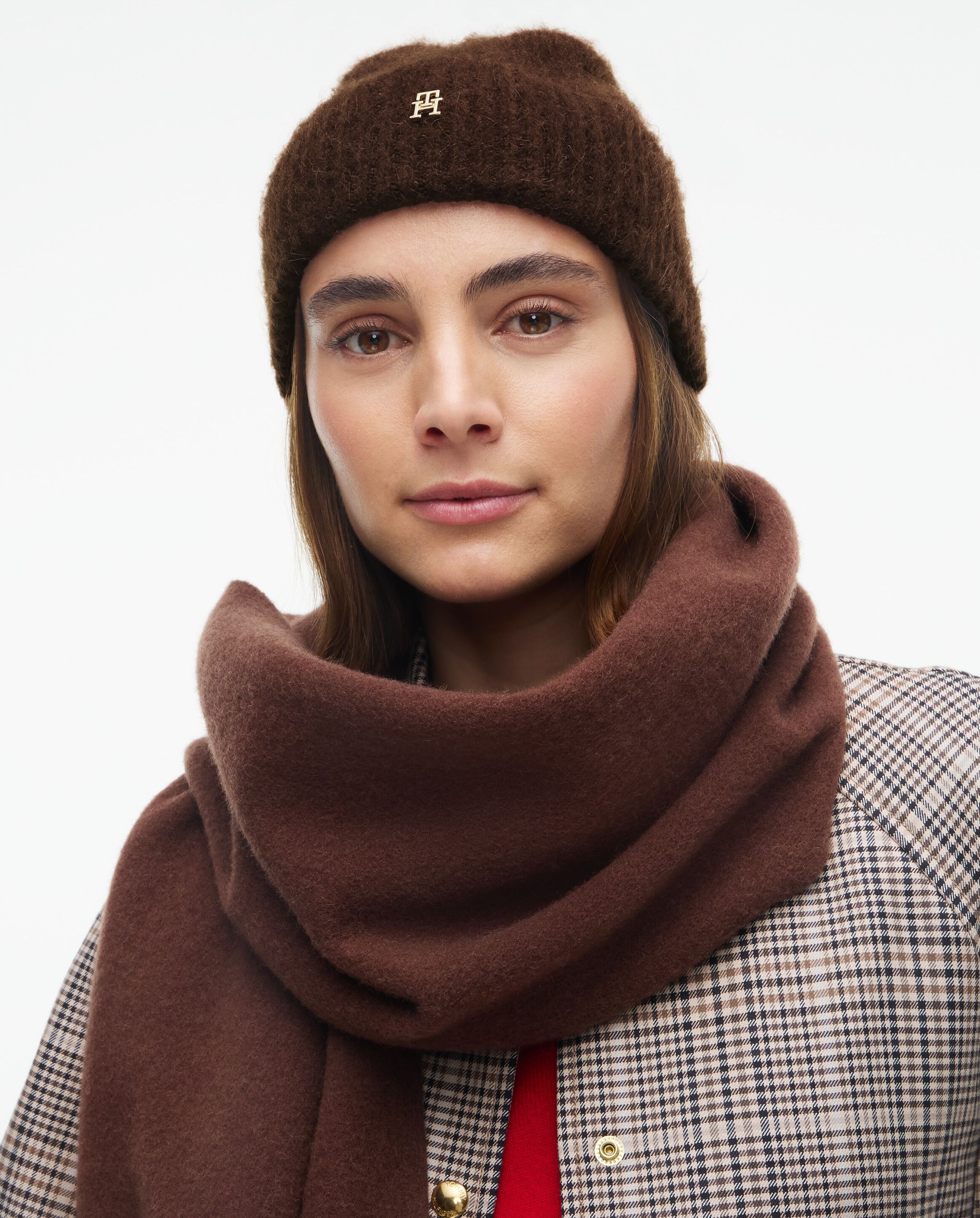 Beanie TOMMY HILFIGER "TH ELEVATED CHIC", Damen, braun (truffle braun), Strick, Materialmix, Mützen Beanie, mit Alpakawollanteil truffle braun Einheitsgröße