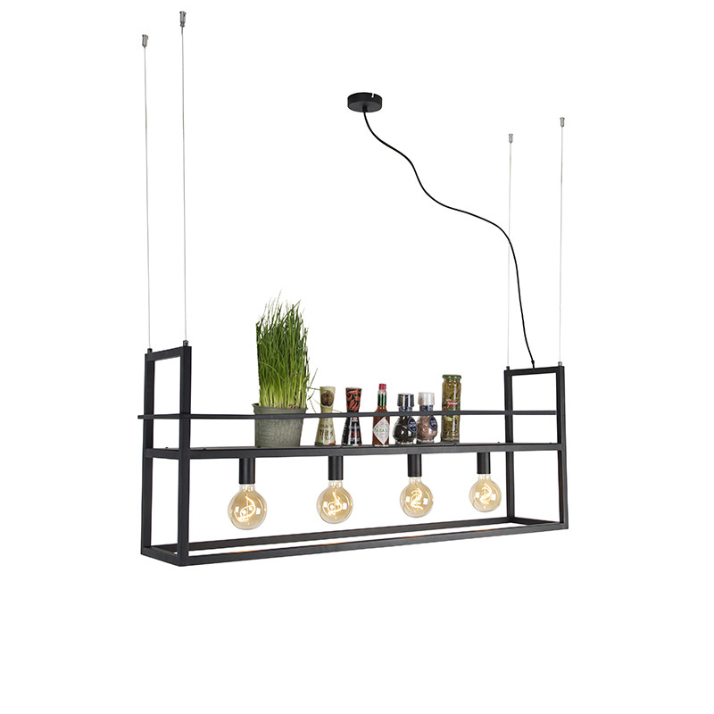 Qazqa Industriële Hanglamp Cage Rack - Zwart - 4-lichts - Hoogte verstelbaar