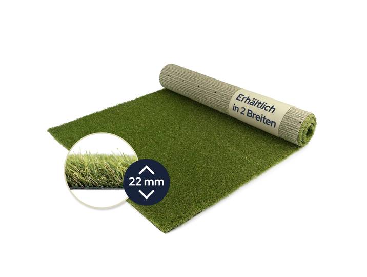 Kunstrasen Kunstrasen MIAMI, Gesamthöhe 22 mm , grün, B:200cm L:650cm, Polyethylen (PE), Polypropylen (PP), PRIMAFLOR-IDEEN IN TEXTIL, Teppiche, Kunstrasen, natürliche Optik, wasserdurchlässig, für Balkon, Terrasse & Garten