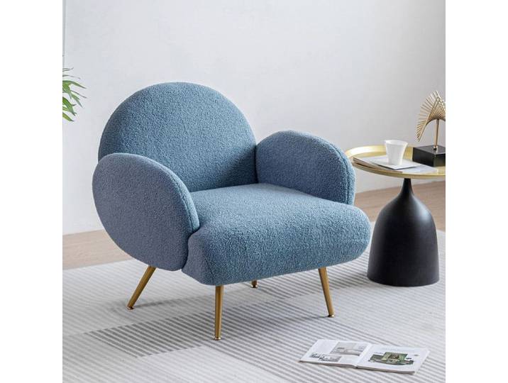 DYHOME Fauteuil de Salon Moderne Fauteuil Relax avec Pieds en métal FauteuilScandinave pour Chambre Tissu en peluche Bleu
