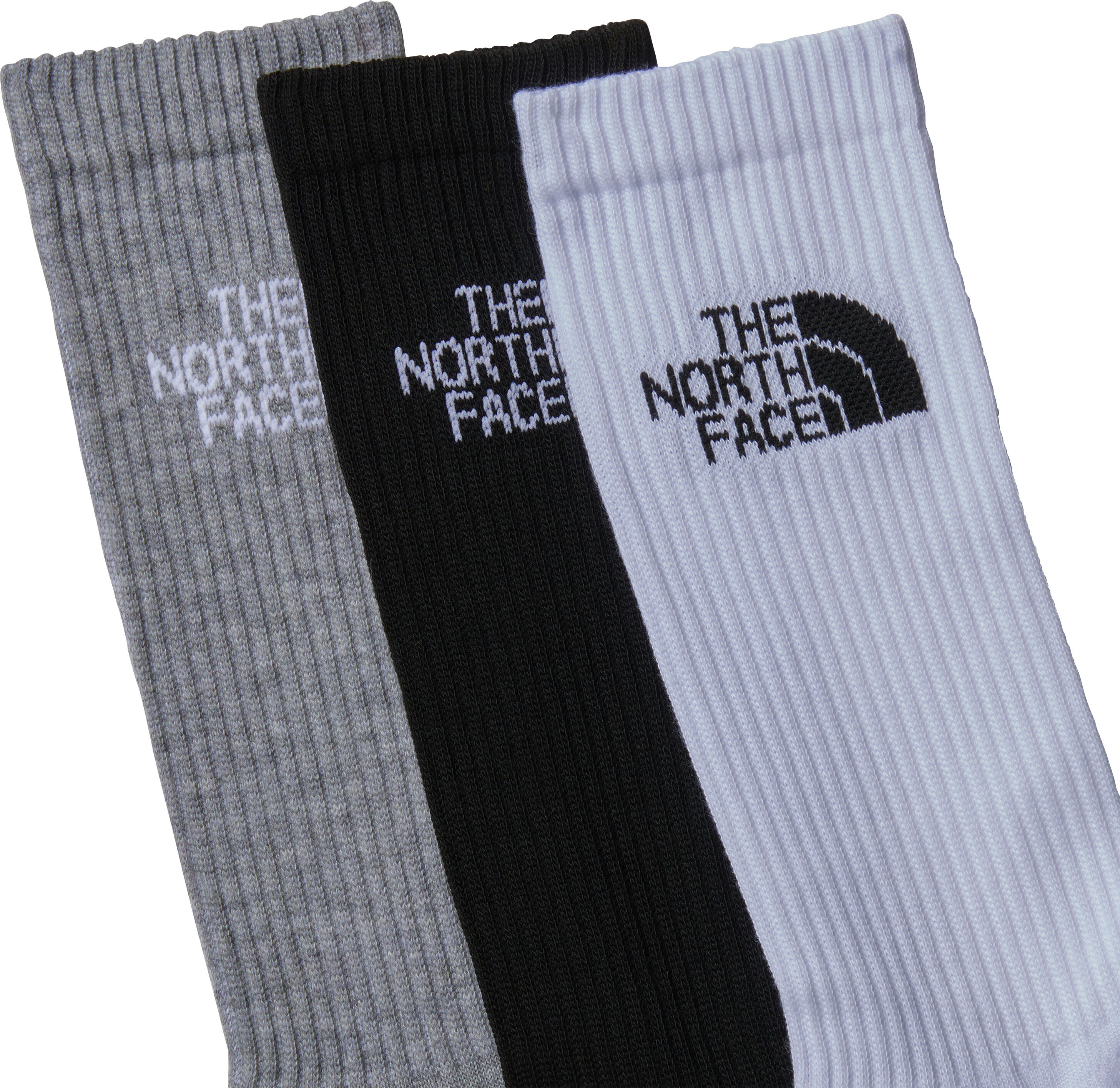 Sportsocken THE NORTH FACE "MULTI SPORT CUSH CREW SOCK 3P", Damen, Gr. S (38/40), Sockengröße, schwarz, Materialmix, unifarben, Socken Sportsocken, gezielte Belüftungszonen, 3er-Pack, unifarbenes Design
