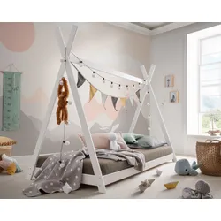 INFANSKIDS »Pinocchio« Tipi-Bett weiß Buche weiß lackiert / Stoffdach Mint / Federrost