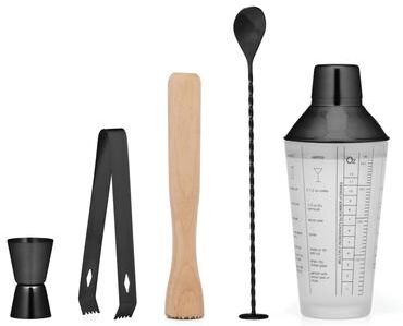 Cambridge 5-Piece Black Mixology Shaker Tool Set