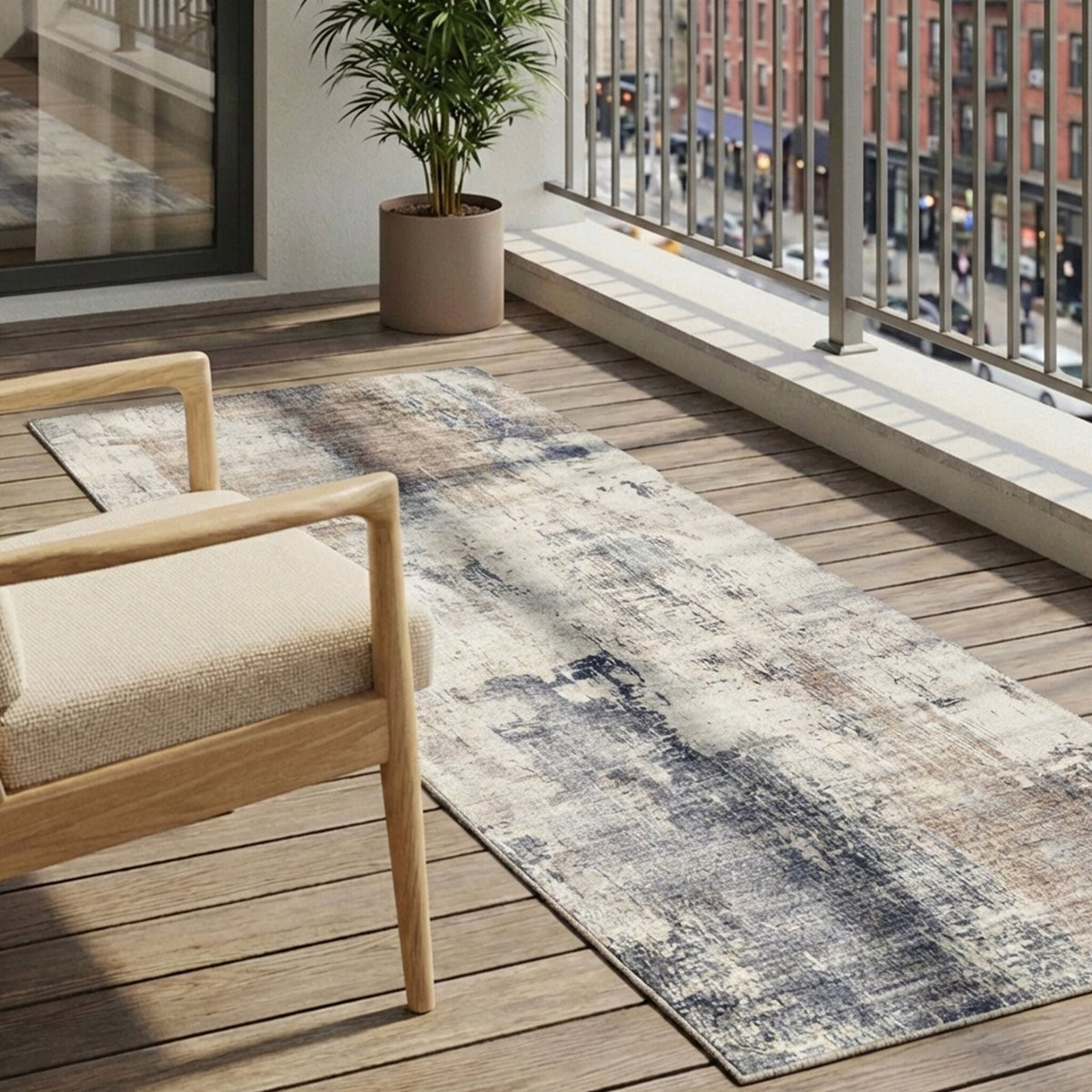 FRAAI Wasbare Loper Domingo Grunge Taupe/Creme 80 x 180 cm