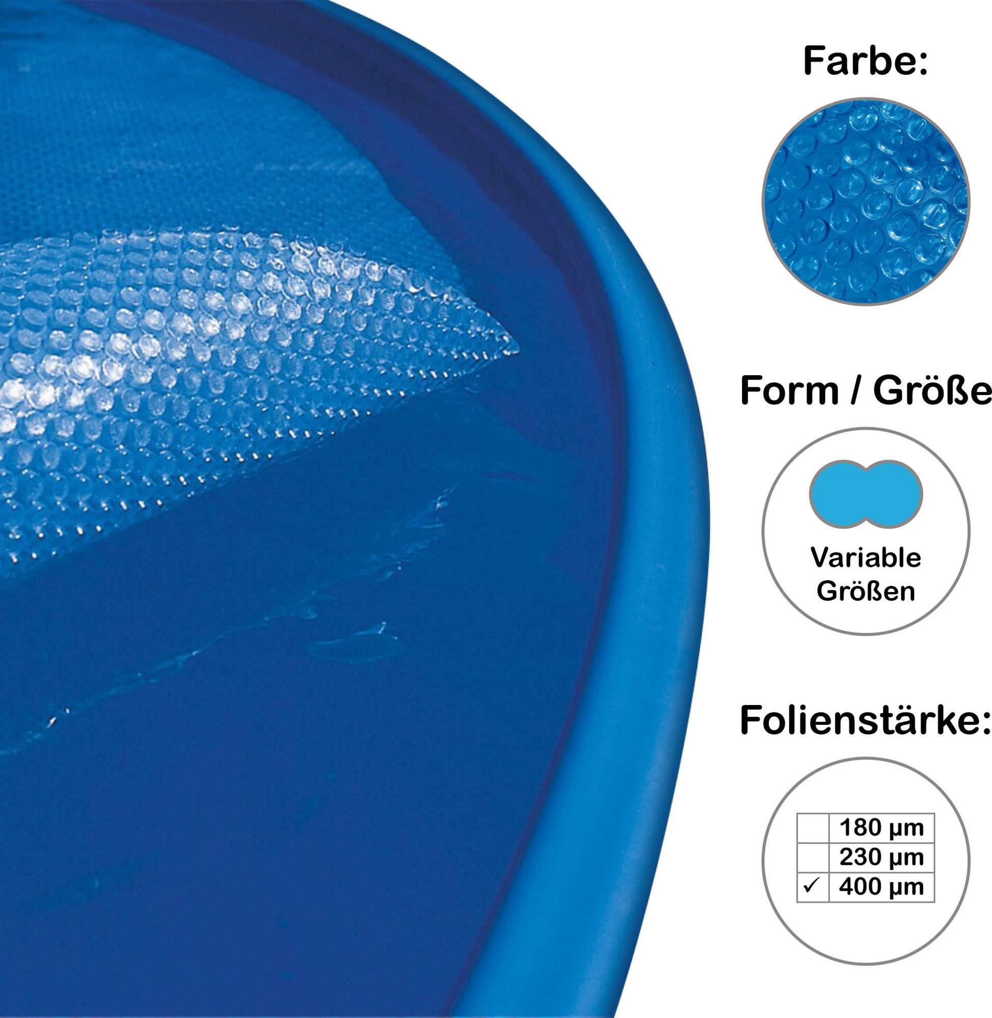 Solarplane, Solarfolie für Pool achtform, Größe wählbar, 400 µm, Rand umsäumt Luftpolsterabdeckung für Achtformbecken 4,60 x 7,2