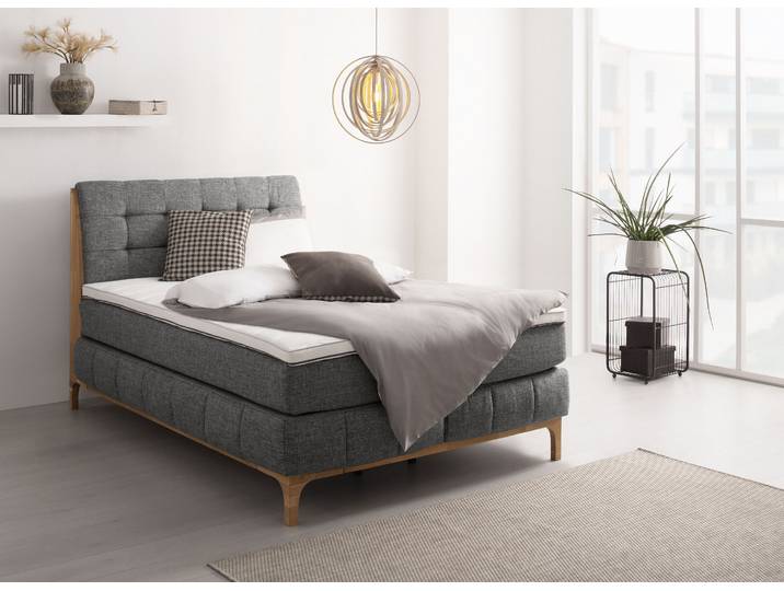 Boxspringbett, Polyester, Silber, 161×216 cm, Gepolstertes Kopfteil, Klassisch Modern, OTTO Products