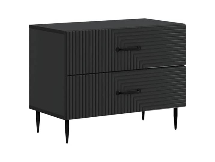 LMTYOENFG Nachttisch Schwarz mit 2 Schubladen 62x34,5x47,5cm Stilvolle Ablage fürs Schlafzimmer mit zwei geräumigen Auszügen und stabilen konischen Metallbeinen.