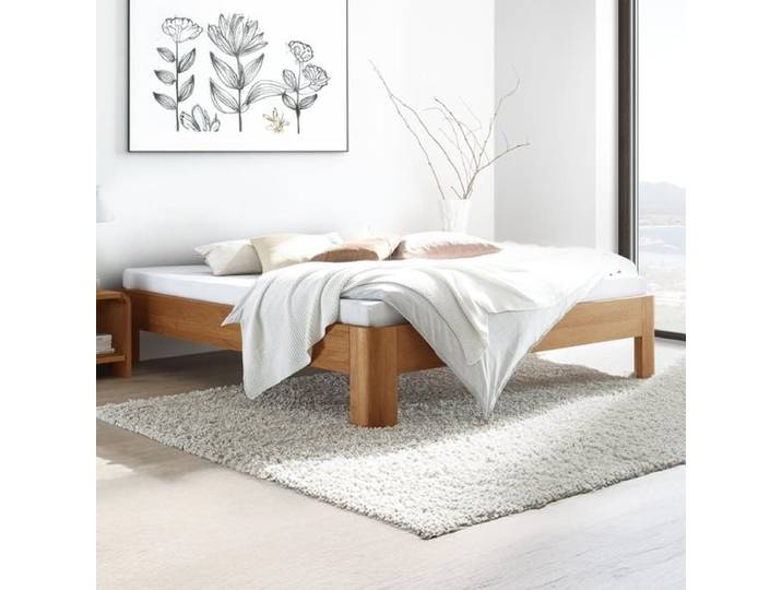 Bett Santa Clara Eiche Massivholz ohne Kopfteil 200x200cm klassischer Stil