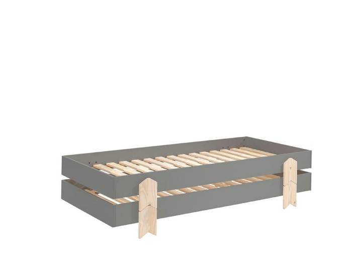 58 aufm Kessel Bettgestell Stapelbett (2er Set) Karlene 204x94x48 Kinderbett MDF Grau (inkl. Versand, Lieferung bis Verwendungsstelle), Liegefläche 90x200, platzsparendes Stapelbett, stapelbar bis 3 Betten