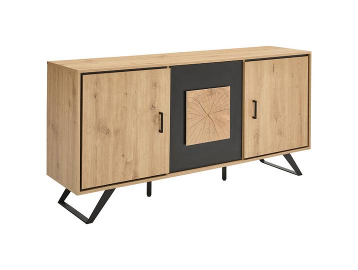Xora Sideboard, Schwarz, Eiche, Metall, 3 Fächer, 160x78x40 cm, Bsci, Wohnzimmer, Kommoden & Sideboards, Sideboards