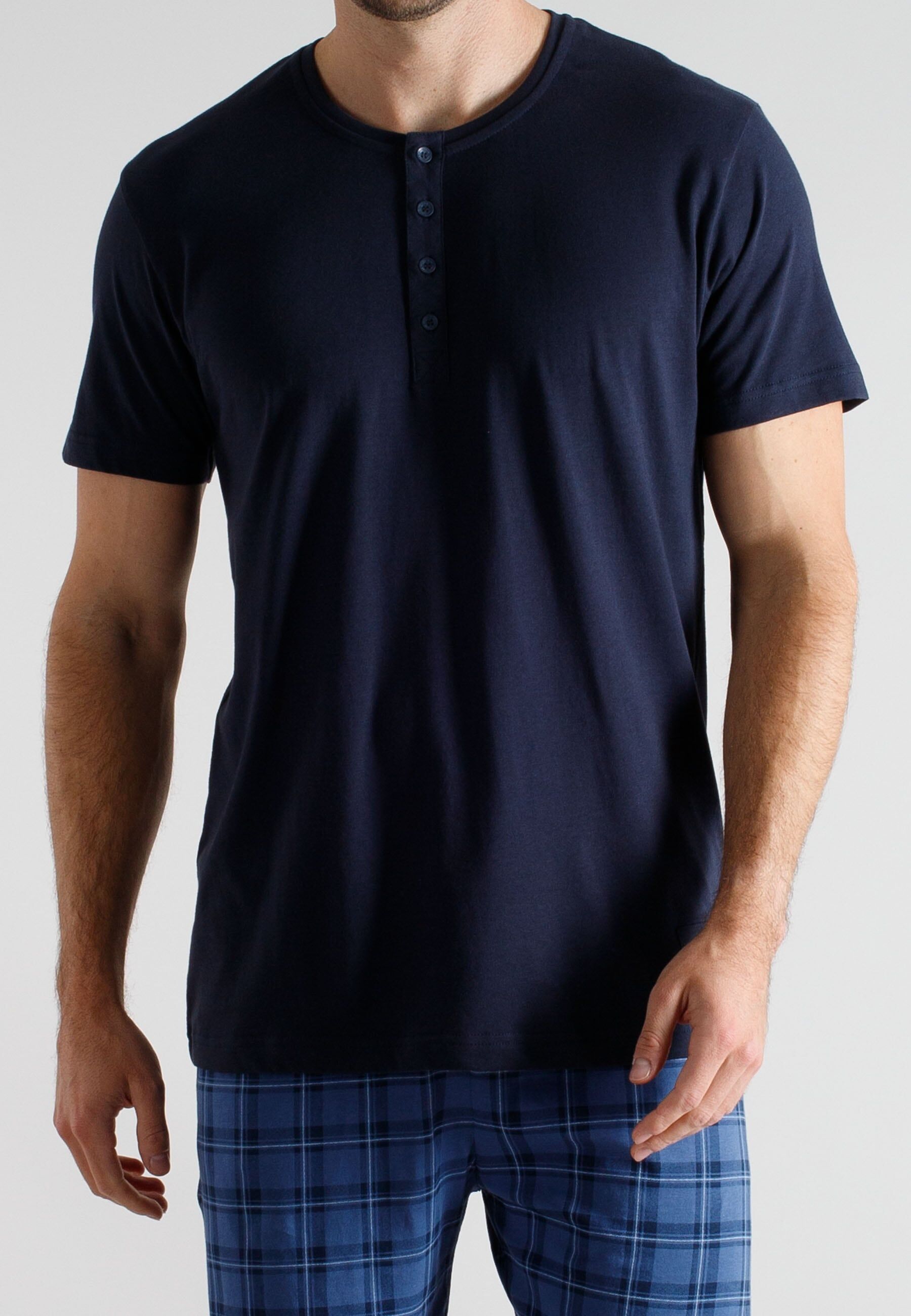 Shorty TOM TAILOR, Herren, Gr. 48, blau, mittel, karo, Single Jersey, Obermaterial: 100% Baumwolle, Homewear-Sets Shorty, aus Baumwolle, Single Jersey, erhältlich in mehreren Konfektionsgrößen
