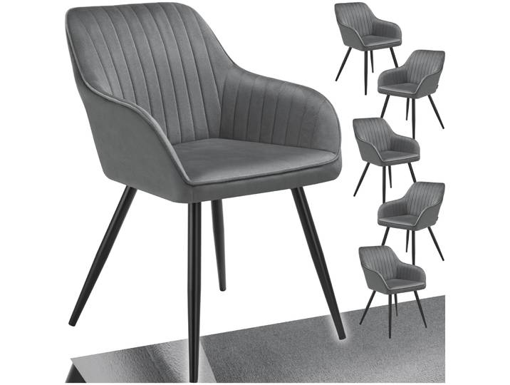 Stuhl Marilyn, Samtoptik, gesteppt - grau/schwarz, 6er Set