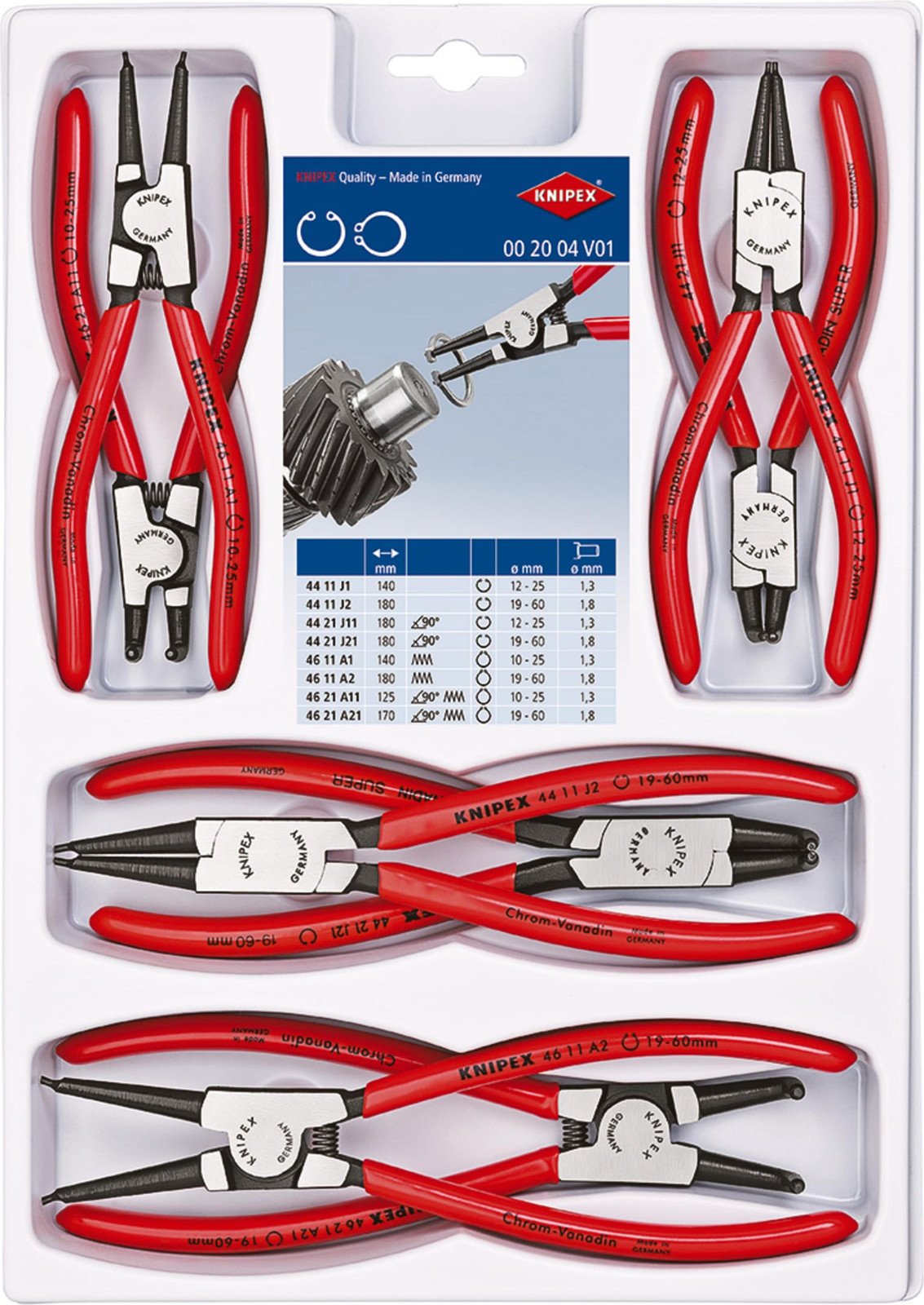 Knipex set van tangen voor borgringen