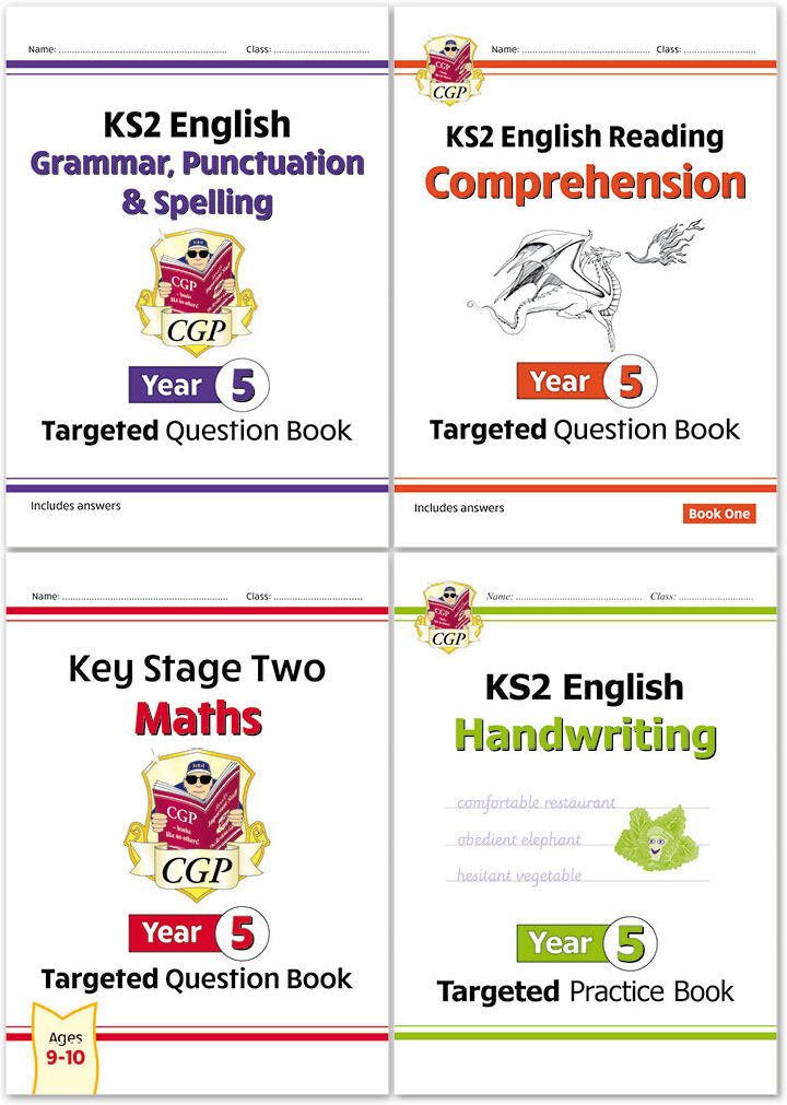 CGP Books CGP KS2 Year 5 Workbook Bundle – Ages 9-10 (Grammar Punctuation and Spelling, Reading Comprehension, Handwriting, Maths)