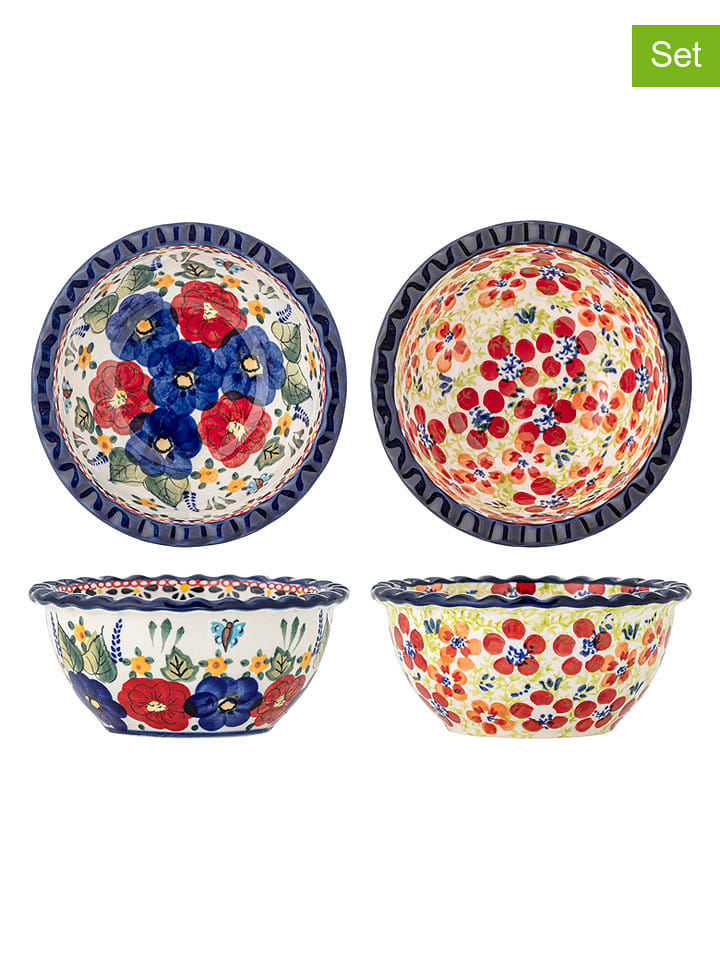 Bloomingville 2er-Set: Schalen ''Florist'' in Rot/ Blau/ Grün - Ø 13 cm - onesize