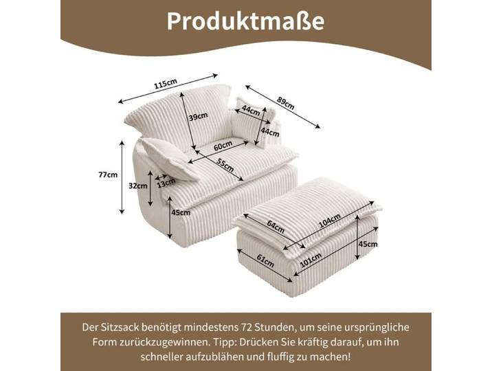Fauteuil Cloud Compressif équipé de tabouret salon et studio étudiant fauteuil convertible en tissu Kord doux pour petit ruban