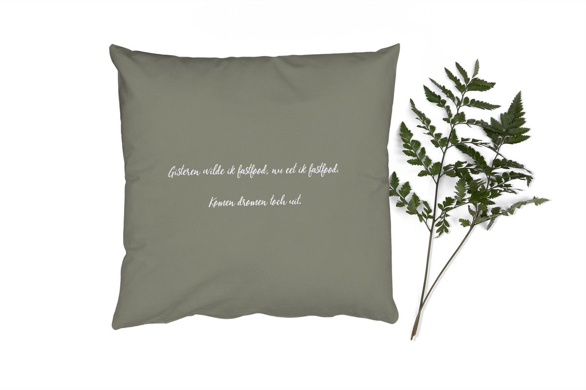 PillowMonkey Sierkussen met Quote Gisteren wilde ik fastfood - 45 x 45 cm