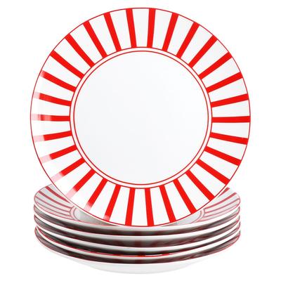 Split rot 6er Set Kuchenteller Porzellan 6 Personen Frühstücks-Teller Streifen
