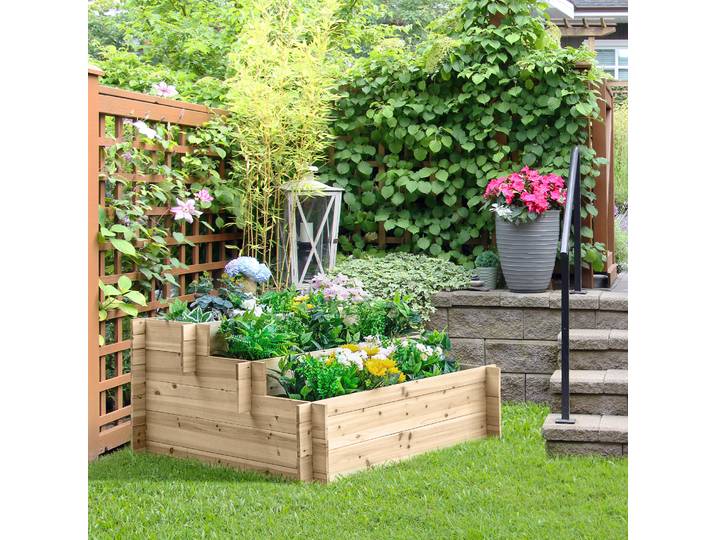 Outsunny Jardinière Bois 3 Niveaux Extérieur 120x100x54cm