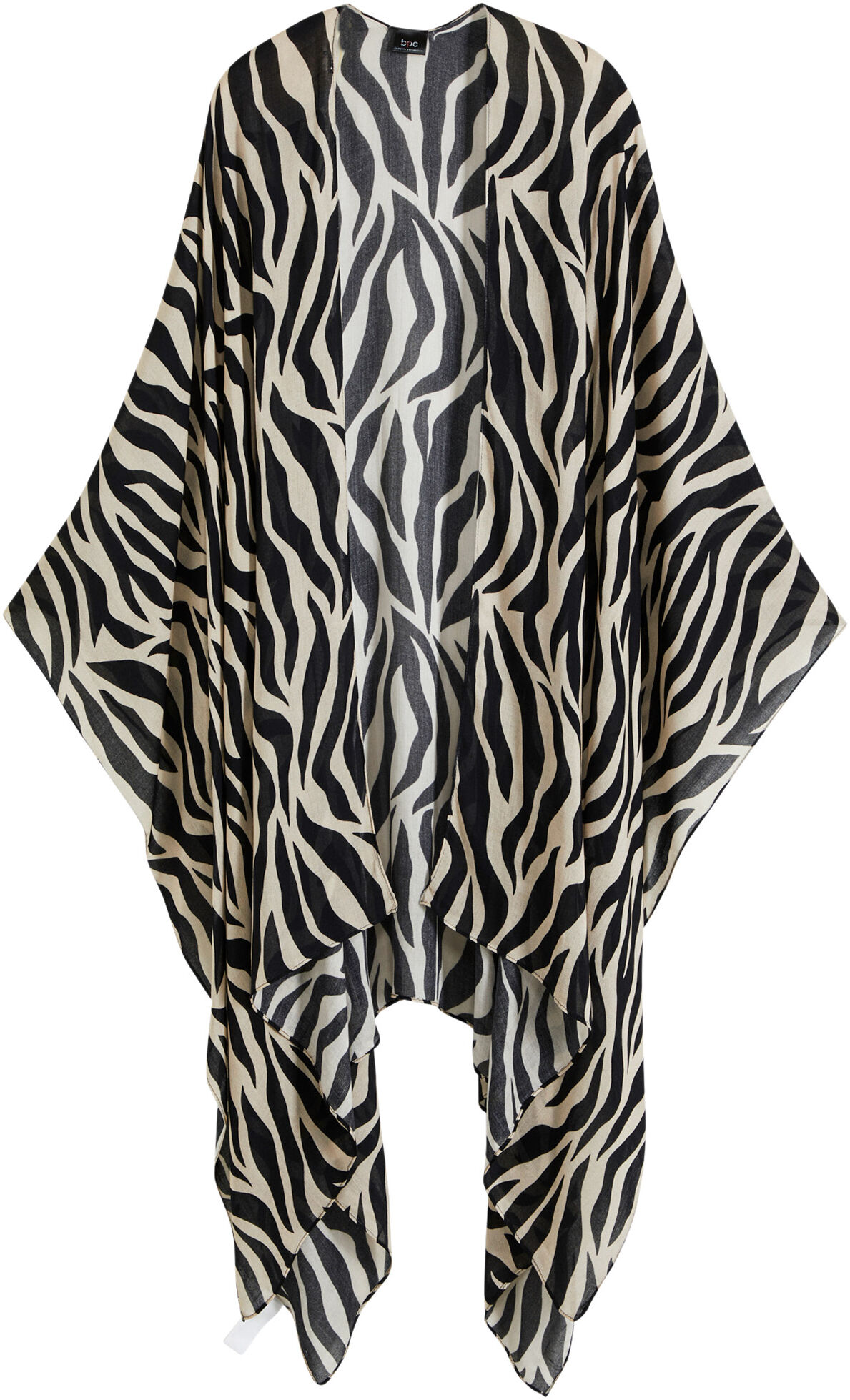 Poncho BONPRIX "Poncho", Damen, schwarz (schwarz, beige zebra bedruckt), Web, Obermaterial: 100% Viskose, figurumspielend Po-bedeckend, Jacken Poncho, aus Viskose, mit Animal-Print, figurumspielend, Überwurf schwarz, beige zebra bedruckt Einheitsgröße