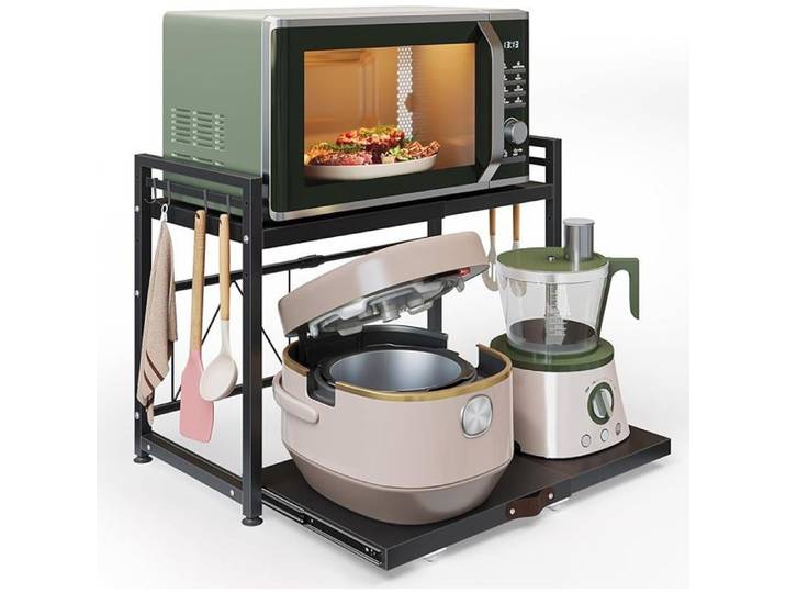 Etagere Micro Onde Cuisine Rangement Extensible Support pour Micro-Ondes à 2 Niveaux étagère 2 niveaux avec tiroir MEUBLE A EPICES