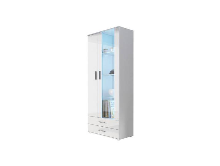 Mirjan24 Vitrine Soho S06, Weiß, Kunststoff, 2 Schubladen, Rechteckig, 80x192x43 cm, Esszimmer, Vitrinen, Vitrinenschränke