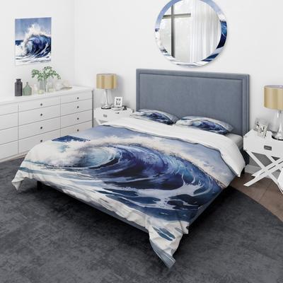 DESIGN ART Designart - Ocean Wave Movement V - Modern Beach Bed Cover Sets - Modern Bed Sets With Shams