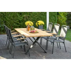 HARTMAN Xanadu / Raffaelo Garten-Essgruppe, xerix/anthrazit, Alu/Teakholz, 6 Stapelsessel, 220x100cm