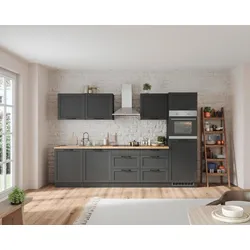Küchenzeile Meran ohne Geräte ca. 300 cm Grau/Eiche