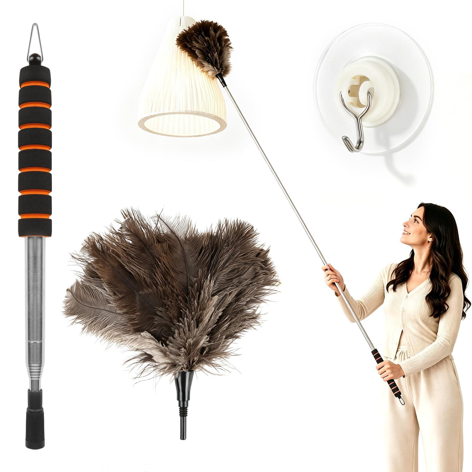 Dripio Telescopische stofwisser met struisveren, 155 cm, wasbaar