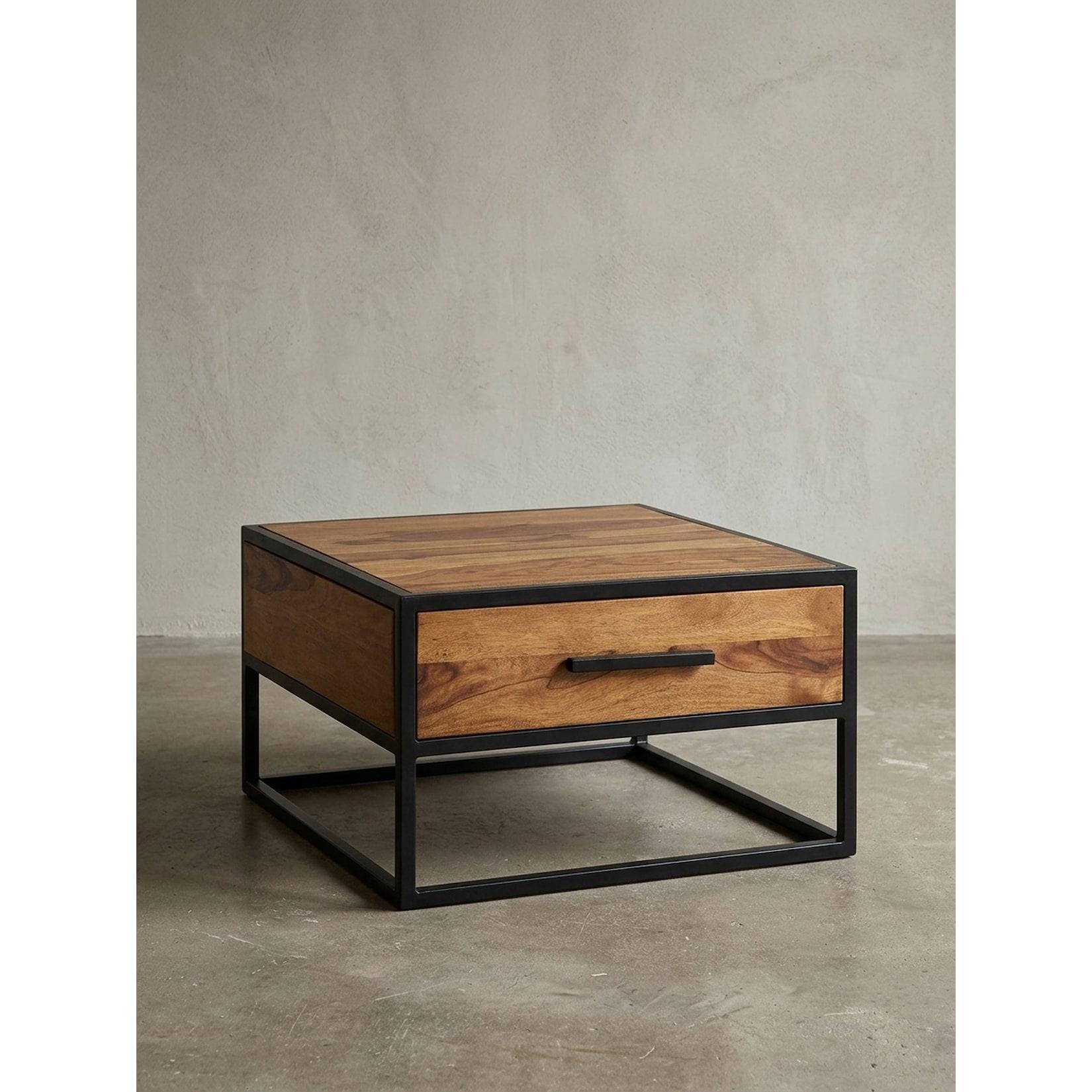 Couchtisch Massivholz Metall Industrial Design 65x38x65cm Braun
