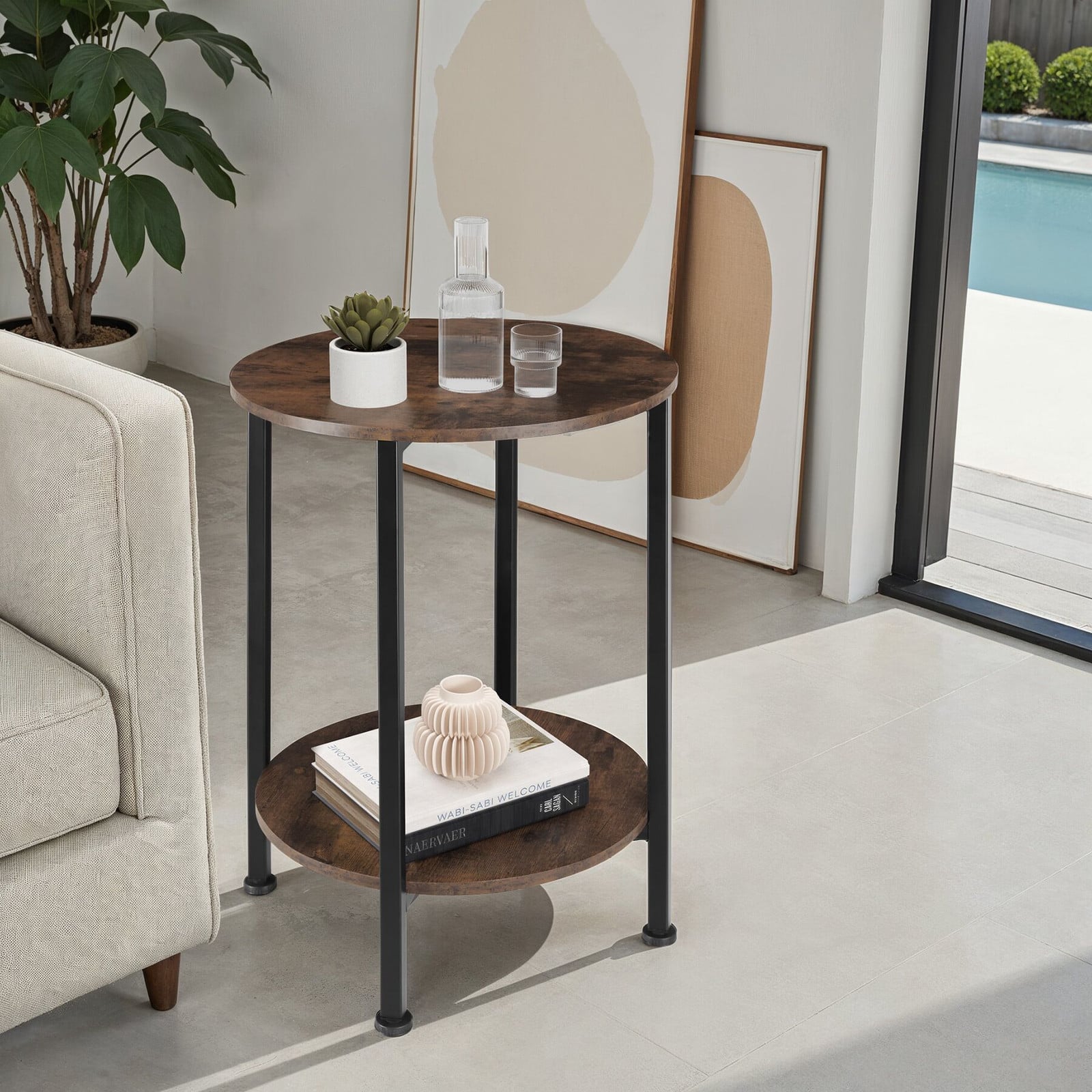 TecTake GmbH Bijzettafel Ballina, Industrieel donker hout, B: 45 cm, D: 64 cm