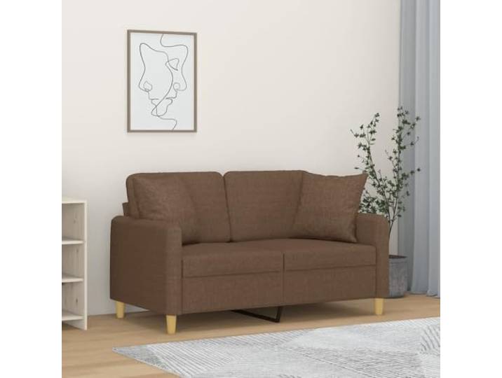 HEFZGDB Modernes 2-Sitzer-Sofa mit Zierkissen Braun 120 cm Stoffbezug Atmungsaktiv Langlebig Metallgestell Robust Strapazierfähig Dick gepolsterte Sitzfläche Armlehnen Rückenkissen