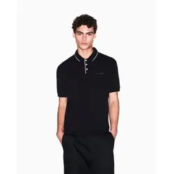 A|X Armani Exchange für Herren. XM001557AF10363UC001 Schwarzes elastisches Poloshirt (XS), Lässig, Baumwolle, Kurzarm