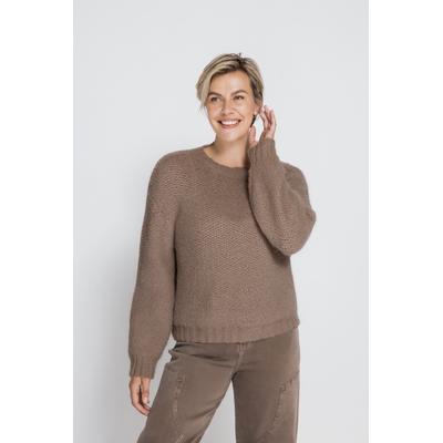 Strickpullover ZHRILL "USSA", Damen, Gr. M, braun (sand, beige, taupe), Strick, Obermaterial: 48% Polyester, 36% Nylon, 11% Polyacryl, 5% Wolle, unifarben, bequem hüftbedeckend, Rundhals, Flachstrickbündchen, Pullover Strickpullover, Rundhals /...