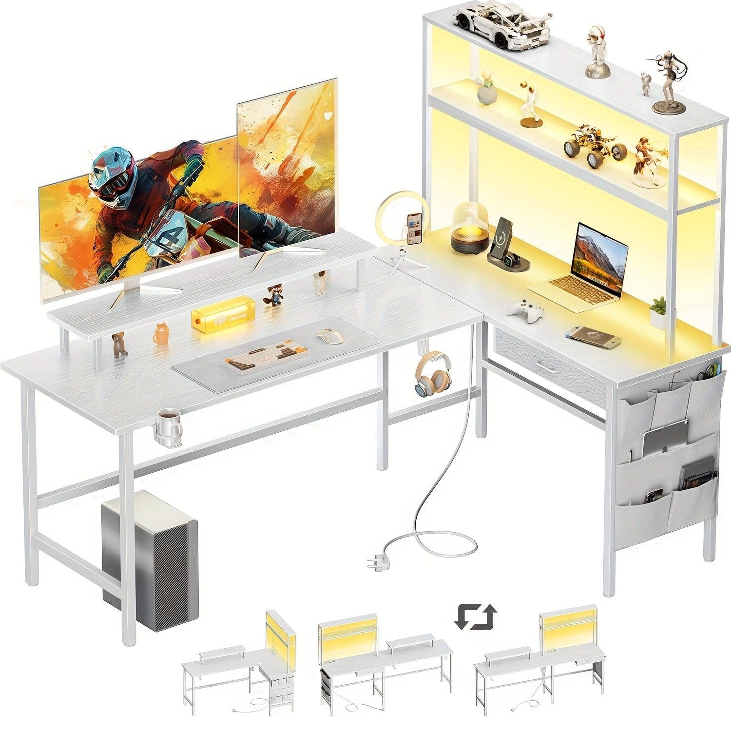 Selius L-vormig Hoekbureau met LED Verlichting en Hoogteverstelling