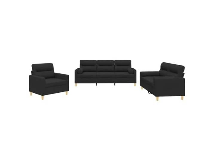 GHVBNMF 3-tlg Sofagarnitur mit Kissen Couch Set Polstersofa Schwarz Stoff Dreiteiliges Polstermöbel Set aus Sessel, 2-Sitzer und 3-Sitzer Couch für das Wohnzimmer inklusive Zylinderkissen.